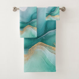 Emerald- und Gold-Marmor Badhandtuch Set