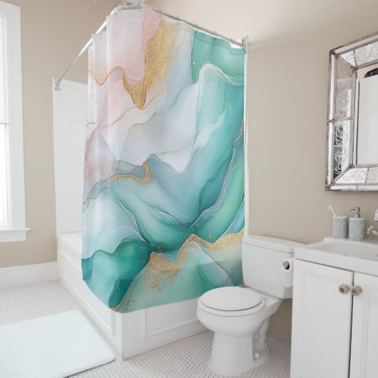 Emerald- und Gold-Marmor Duschvorhang (Beispiel)