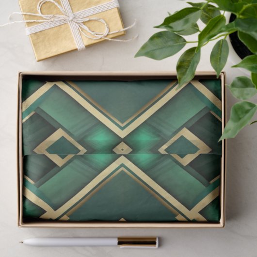 Emerald und Gold Moderne Raute Seidenpapier (Geschenk)