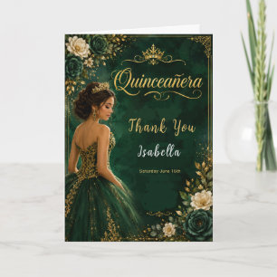 Emerald- und Gold-Quinceañera Dankeskarte