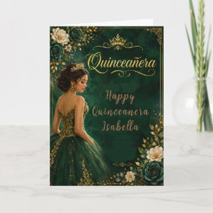 Emerald- und Gold-Quinceañera Karte