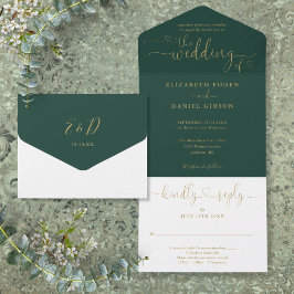 Emerald- und Gold-Script-Herz für Minimalistische  All In One Einladung