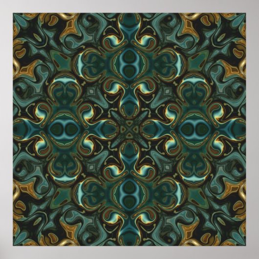 Emerald und Gold Symmetric Abstrakt Mandala Poster (Vorne)