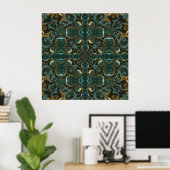 Emerald und Gold Symmetric Abstrakt Mandala Poster (Heimbüro)