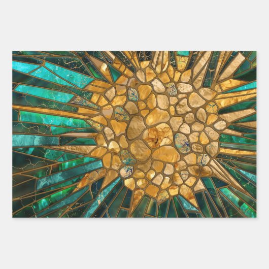 Emerald- und Goldzellen-Mosaik abstrakt Geschenkpapier Set (Vorderseite 3)