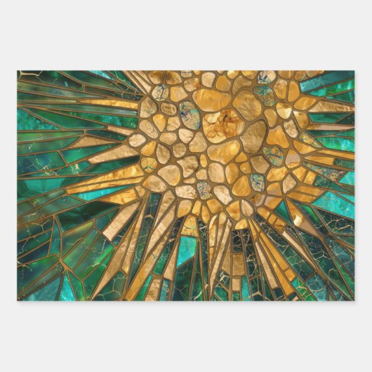Emerald- und Goldzellen-Mosaik abstrakt Geschenkpapier Set (Vorderseite 2)