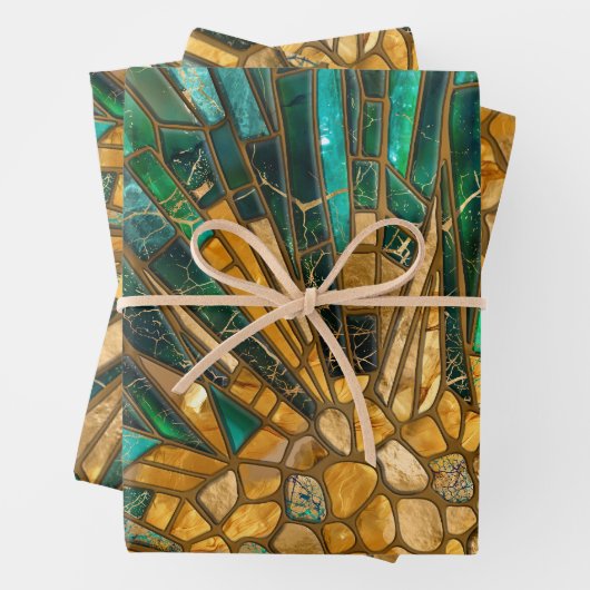 Emerald- und Goldzellen-Mosaik abstrakt Geschenkpapier Set (Beispiel)