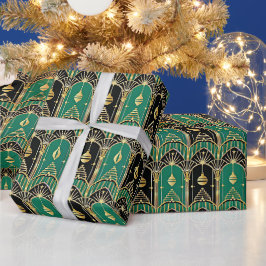 Emerald- und Schwarz Art Deco Feiertagsmuster Geschenkpapier