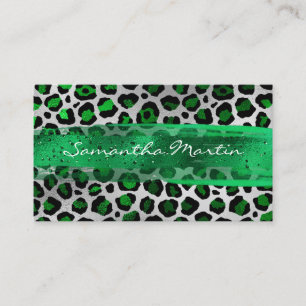 Emerald und Silver Foil Leopard Pinselstriche Visitenkarte