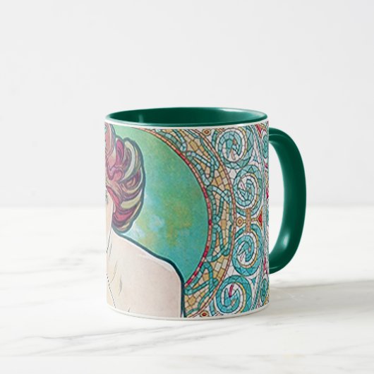Emerald (Vier Juwelen), Alphonse Mucha Tasse (VorderseiteRechts)