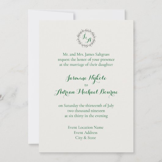 Emerald Vine Wedding Einladung (Vorderseite)