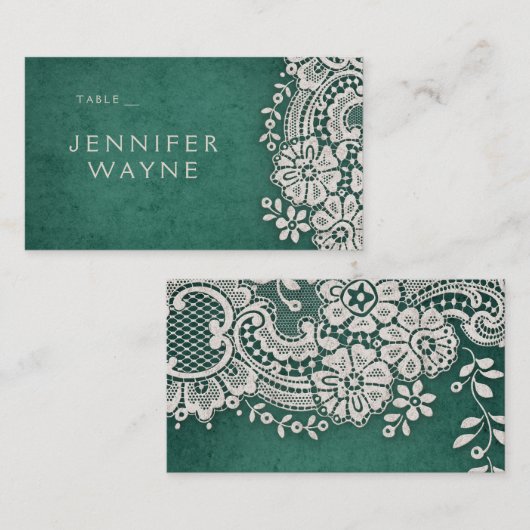 Emerald Vintage Spitzen rustikale Hochzeitsfeiern Platzkarte (Vorne/Hinten)