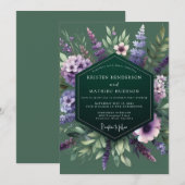 Emerald-Violette Wildblumenhochzeit Einladung (Vorne/Hinten)