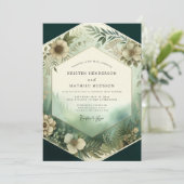 Emerald-Wald-Blütenhochzeit Einladung (Stehend Vorderseite)