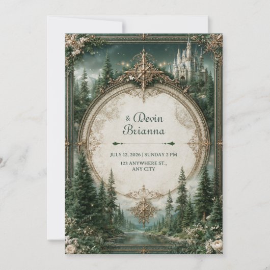 Emerald-Wald-Schloss-Hochzeit Einladung (Vorderseite)
