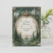 Emerald-Wald-Schloss-Hochzeit Einladung (Stehend Vorderseite)