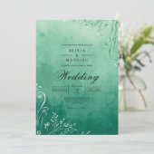 Emerald Watercolor Blüh Wedding Einladung (Stehend Vorderseite)