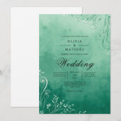 Emerald Watercolor Blüh Wedding Einladung (Vorne/Hinten)
