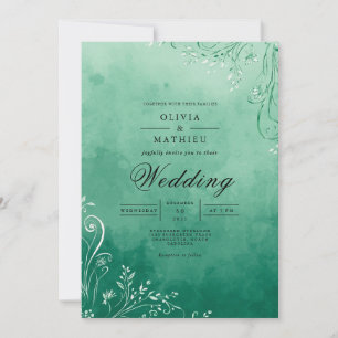 Emerald Watercolor Blüh Wedding Einladung