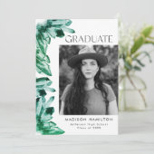 Emerald Watercolor Crystal Foto Graduation Party Einladung (Stehend Vorderseite)