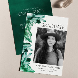 Emerald Watercolor Crystal Foto Graduation Party Einladung