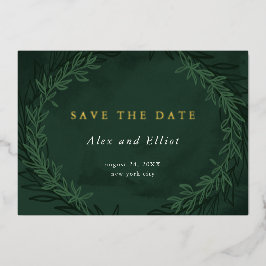 Emerald Watercolor Dramatisches Save the Date Gold Folieneinladung