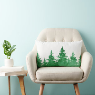 Emerald Watercolor Evergreen Trees Lendenkissen