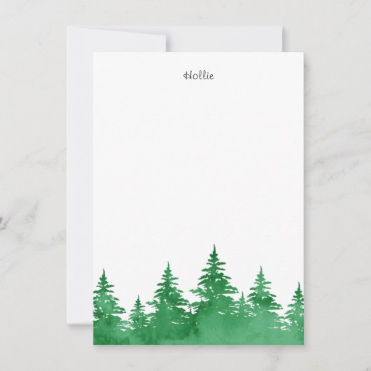 Emerald Watercolor Evergreen Trees Mitteilungskarte (Vorderseite)