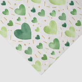 Emerald Watercolor Hearts & Gold Leaf Seidenpapier (Ausschnitt)