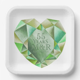 Emerald Watercolor Herz 55. Hochzeitstag Pappteller