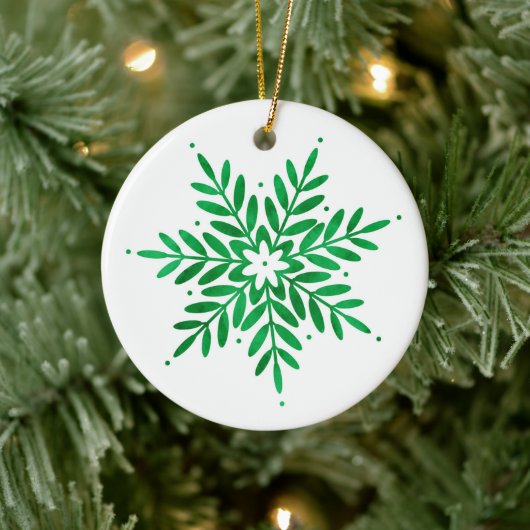 Emerald Watercolor Snowflake Keramik Ornament (Baum)
