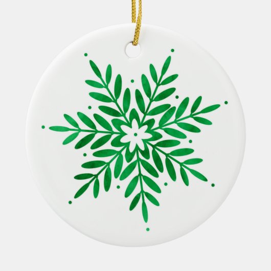 Emerald Watercolor Snowflake Keramik Ornament (Vorne)