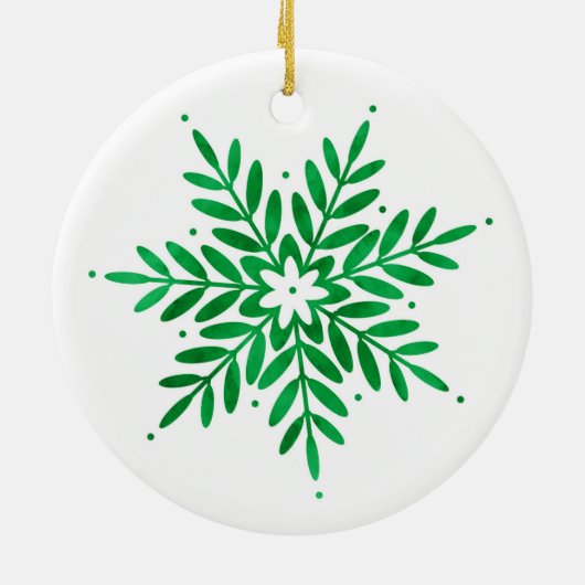 Emerald Watercolor Snowflake Keramik Ornament (Hinten)