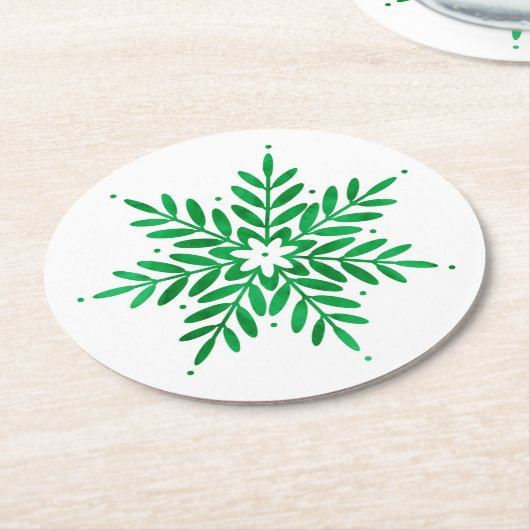 Emerald Watercolor Snowflake Runder Pappuntersetzer (Angewinkelt)