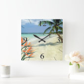 Emerald Waters Bird of Paradise Beach Quadratische Wanduhr (Zuhause)