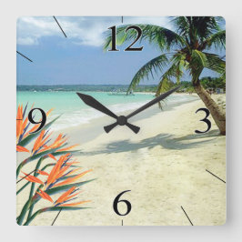 Emerald Waters Bird of Paradise Beach Quadratische Wanduhr
