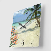 Emerald Waters Bird of Paradise Beach Quadratische Wanduhr (Winkel)