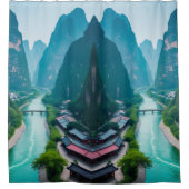 Emerald Waters & Mountain View - Landschaftliches  Duschvorhang (Vorderseite)