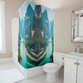 Emerald Waters & Mountain View - Landschaftliches  Duschvorhang