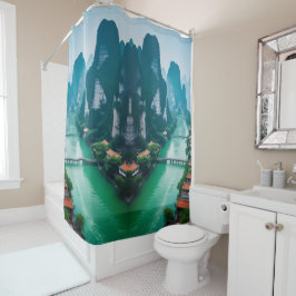 Emerald Waters & Mountain View - Landschaftliches  Duschvorhang