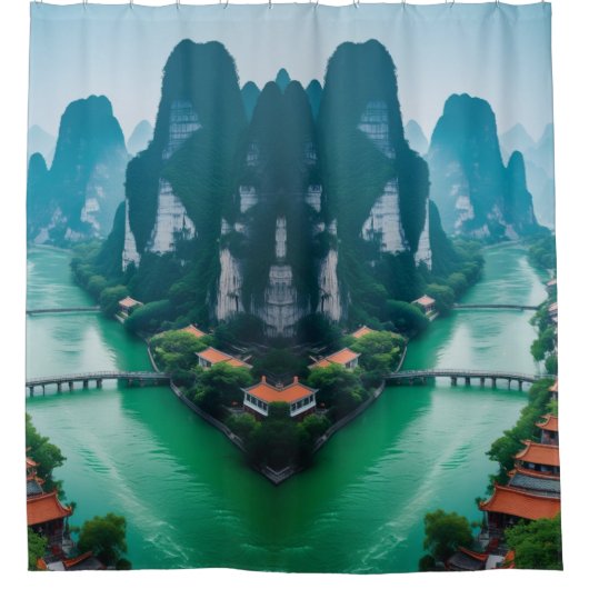 Emerald Waters & Mountain View - Landschaftliches  Duschvorhang (Vorderseite)