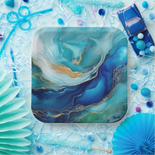 Emerald Waves: Eine Symphonie in Blau und Grün Pappteller (Party)