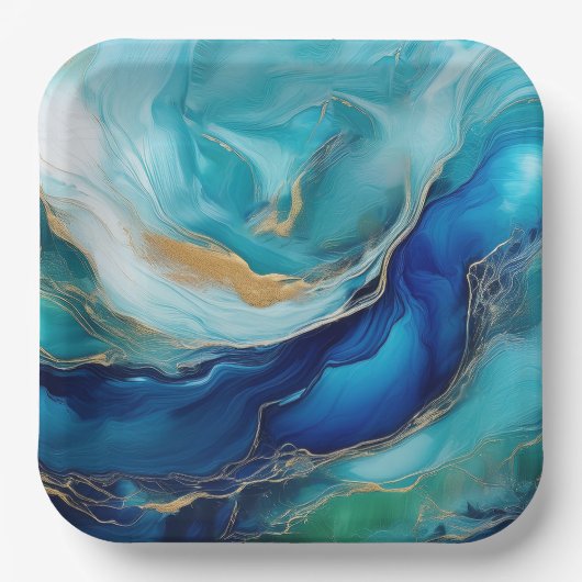 Emerald Waves: Eine Symphonie in Blau und Grün Pappteller (Vorderseite)