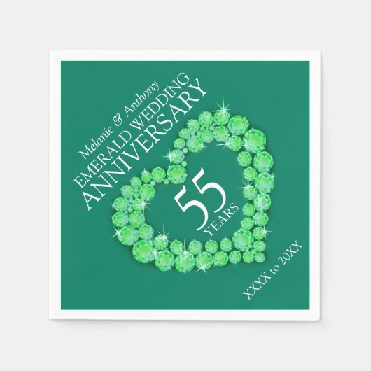 Emerald Wedding Herz und Name Servietten (Vorderseite)