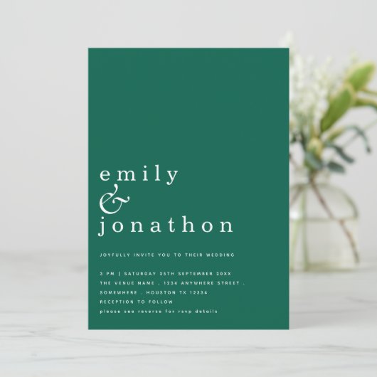 Emerald Wedding Minimalistisch Simple Text QR Code Einladung (Stehend Vorderseite)