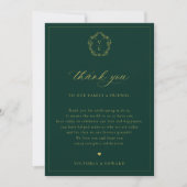 Emerald Wedding Reception Table für Vintages Gold Dankeskarte (Vorderseite)