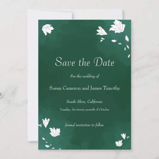 Emerald Wedding Watercolor Blumengestein Save the  Date (Vorderseite)