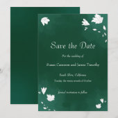 Emerald Wedding Watercolor Blumengestein Save the  Date (Vorne/Hinten)