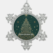 „Emerald-Weihnachtsglanz“ Schneeflocken Zinn-Ornament (Vorderseite)