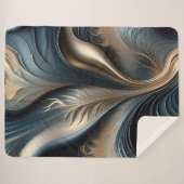 Emerald Whisper - Aquamarine und goldene Abstrakte Sherpadecke (Vorderseite (Horizontal))